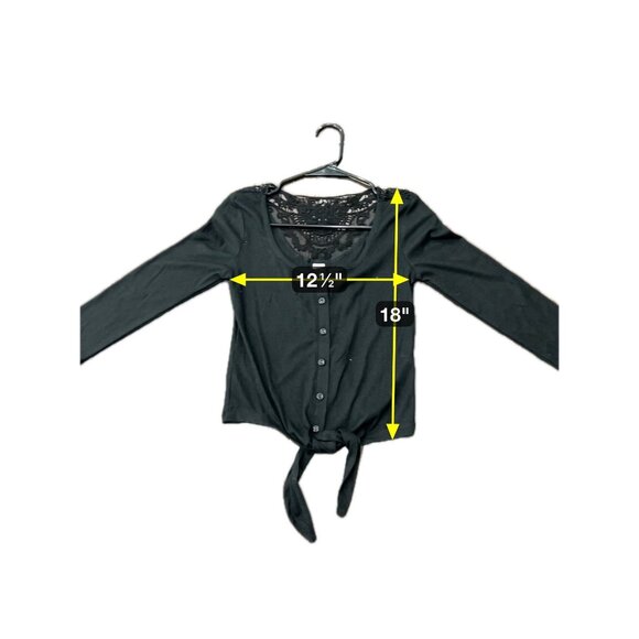 No Boundaries Tie Button Front Lace Back Top Black Ribbed 3/4 Sleeve Grunge - Picture 6 of 8